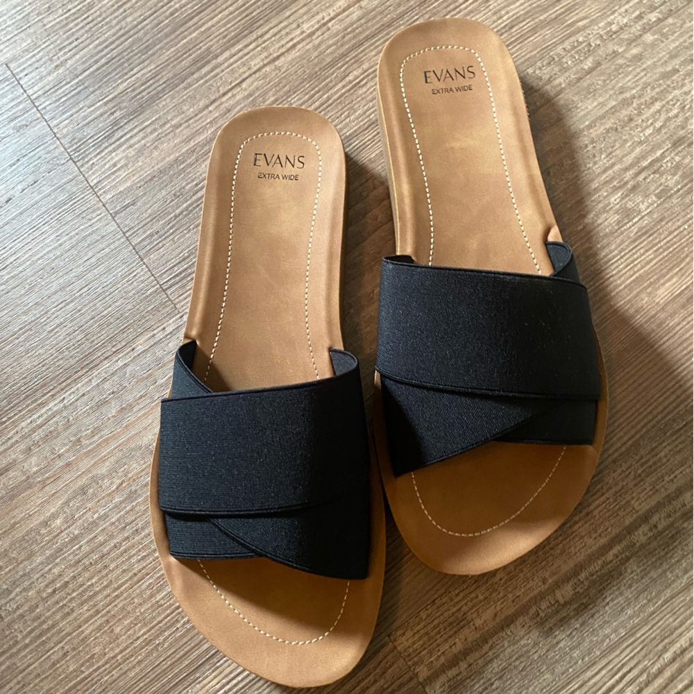 Evans Black Stretch Sandals from Torrid